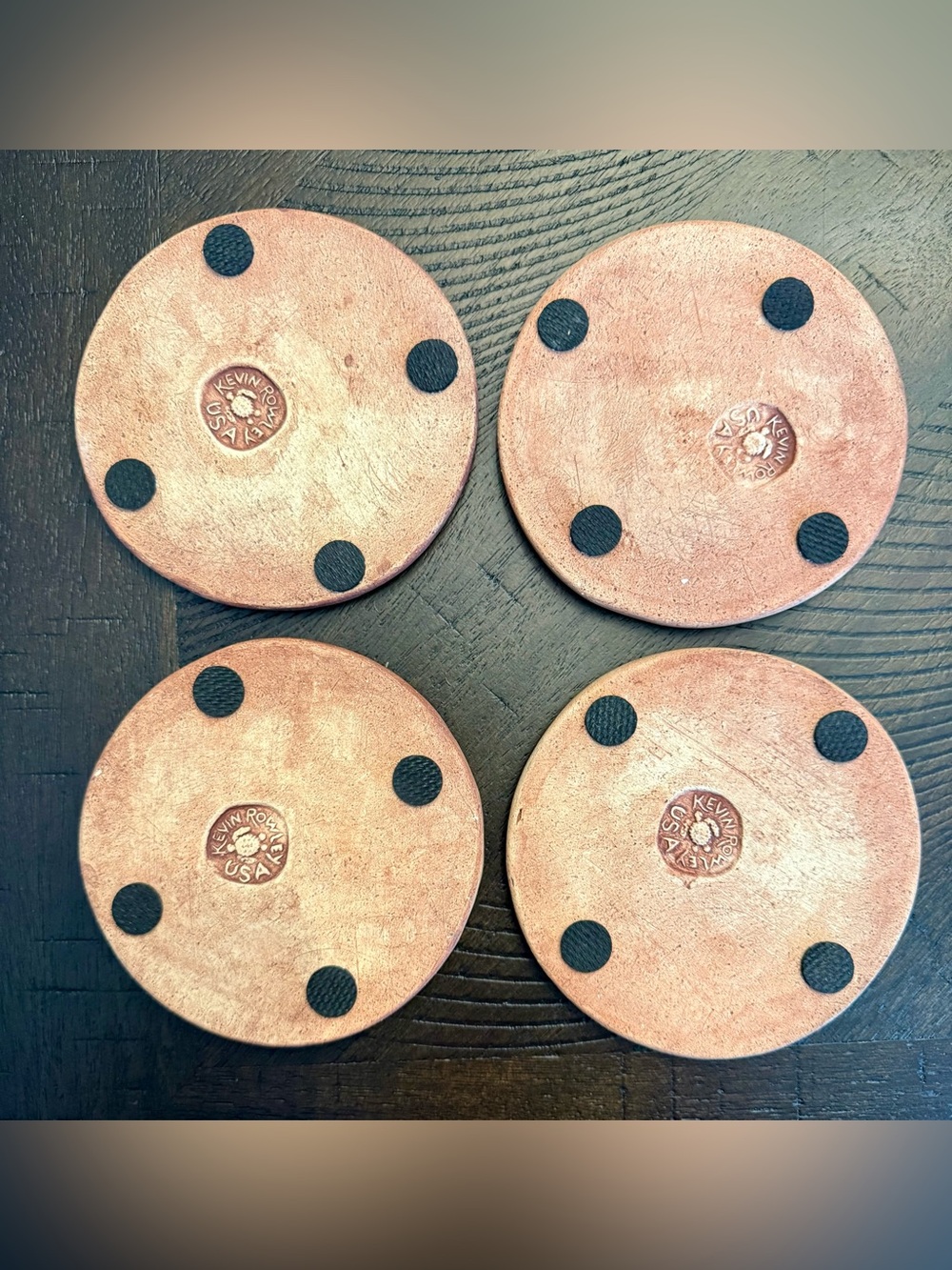 Set of 4 Kevin Rowley USA Handcrafted Hibiscus Sandstone Coasters - Picture 2 of 2